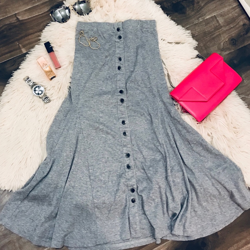 Marl Grey Flowy Button Down Knit Dress/ Skirt